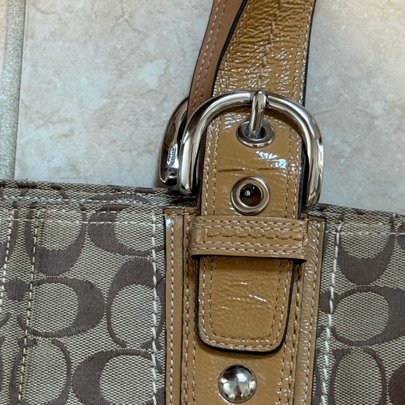 Coach Tan and Brown Monogram Shoulder Bag
